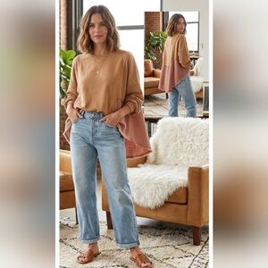 Casual Two-Tone Pullover Sweatshirt - Camel One Size